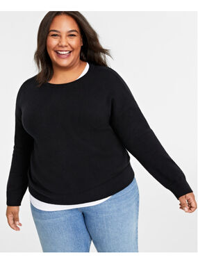 On 34th Plus Size 2X Black Soft Crewneck Pull-Over Sweater NWT